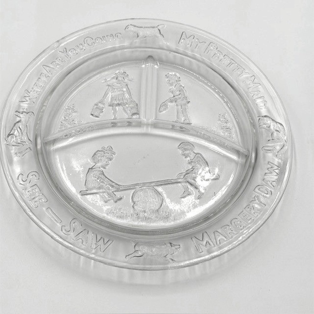 Tiara Exclusives Nursery Rhyme Divided Glass Plate See-Saw Margery Daw 8.5"